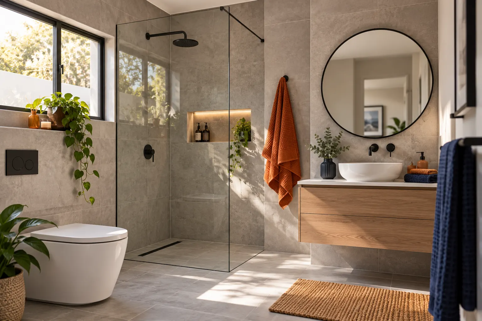 Finished modern bathroom renovation