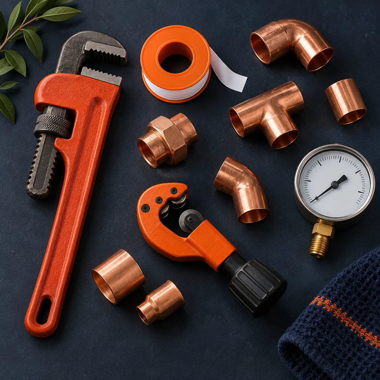 Plumbing tools laid out neatly